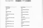 Stockliste Nager & Vögel 23.7.2025